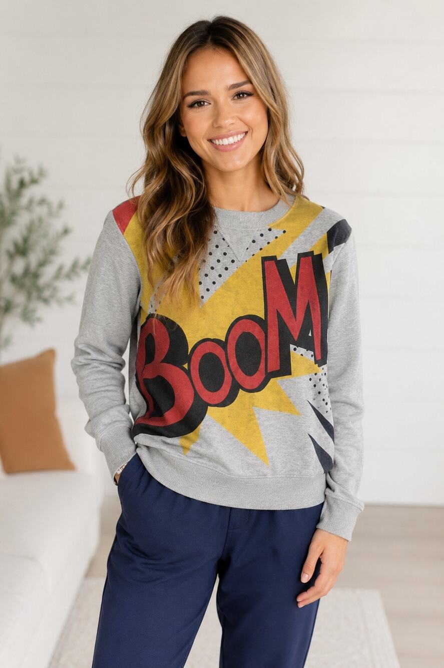 3.1 Phillip Lim for Target Boom Graphic Sweatshirt Gray Crew Neck Pullover XS
